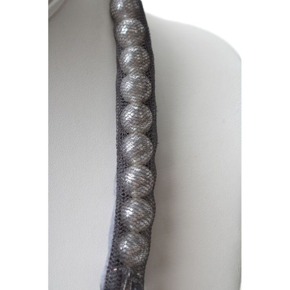 Lanvin Womens Gray Satin Imitation Pearl Ribbon Necklace OS - Picture 2 of 6